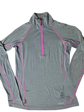 Rab MeCo 165 Merino Wool LS Zip Tee Women's 10 M Gray Run Hike Layer Outdoors